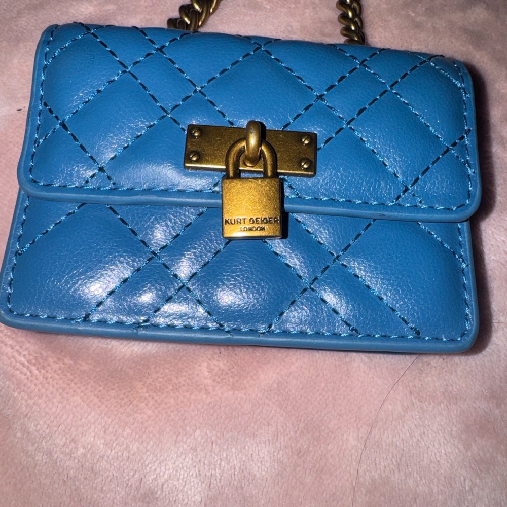Kurt Geiger Blue Quilted Micro Bag with Gold Chain - Picture 3 of 5